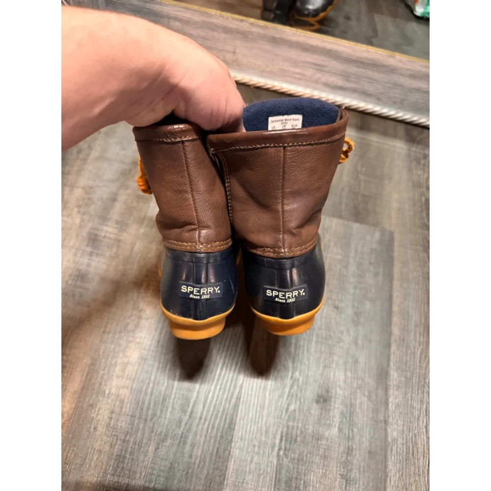 Girls' Sperry‎ Saltwater Boot Navy Brown Size 4M